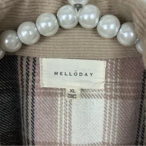 Melloday Pink Brown Plaid Long Line Button Front Shacket Size XL thumbnail 8