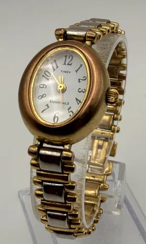 Elegant Vintage Timex Essentials Women's Two-Tone Oval Watch Working New Battery thumbnail 1