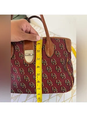 Dooney & Bourke Red Burgundy Logo Tote with Brown Leather Trim thumbnail 12