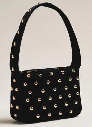 NWT Anthropologie Studded Velvet Shoulder Bag in Black thumbnail 1