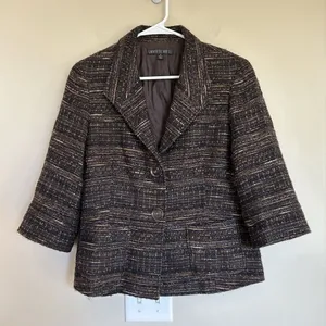 Lafayette 148‎ New York Tweed Boucle Blazer Skirt Jacket Size 6 Brown Work wear thumbnail 1