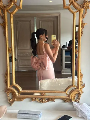 Pink Bridesmaid Oversized Bow Gown Petal Pink Maxi Dress Moda Glam thumbnail 3