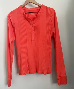 Aerie XXL Road Trip‎ Long Sleeve Rib Henley Orange Lounge Comfy thumbnail 1