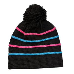 VTG 80s Hermans Wool Ski Hat Neon Pom Pom Beanie Apres Ski Gorpcore Streetwear thumbnail 3