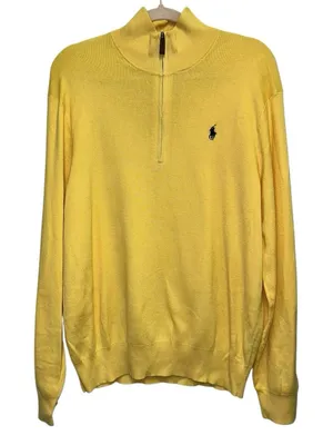 Polo Ralph Lauren Yellow Quarter Zip Sweater Large‎ Pony Logo Pullover thumbnail 1
