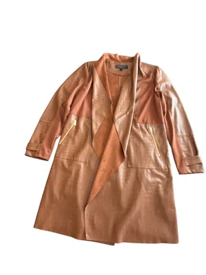 Marc New York by Andrew Marc Brown Croc-Embossed Open-Front Drape Jacket L thumbnail 2