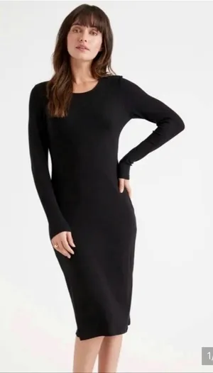 Quince Rib Knit Midi Dress Womens Small Black Excellent Tencel Long Sleeve Scoop thumbnail 1