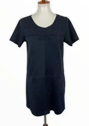 Altar'd State Black Faux Suede Short Sleeve Shift Dress Boho Chic‎ Minimalist M thumbnail 1