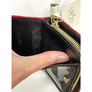 L.A.M.B. Leather Compact Wallet Red Zip Around Gold Logo Plate New NWT thumbnail 6