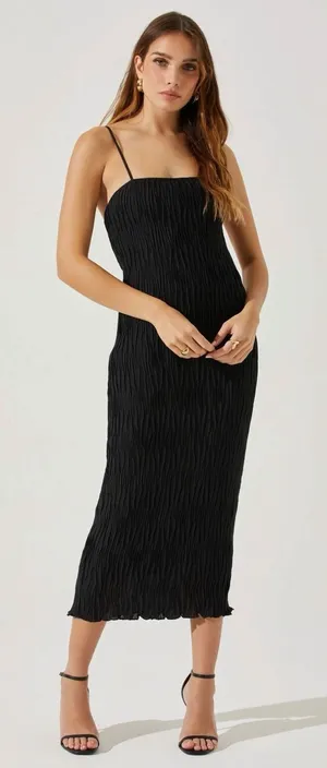 ASTR The‎ Label Open Back Plisse Midi Dress Size Small Black thumbnail 1