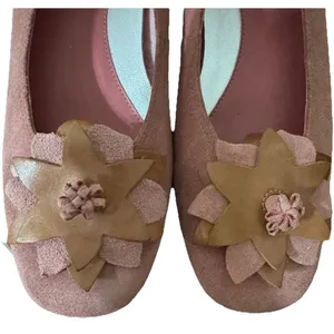 Connie Pink /brown Suede leather Women Flat 5.5M unique flower Made‎ In Brazil thumbnail 3