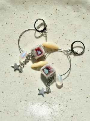 Handmade funky boho retro unique hoop dangle earrings🩵 thumbnail 3