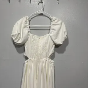 Timeless Collection A-Line Midi Dress Puff Sleeve Cut Out Womens XS Off White thumbnail 3