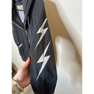Aviator‎ Nation Womens Charcoal Grey Lightning Bolt Zip Up Hoodie Sweatshirt S thumbnail 6