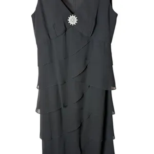 Patra Tiered Ruffle Dress Women 8 Black Rhinestone Brooch Maxi Cocktail Party thumbnail 7