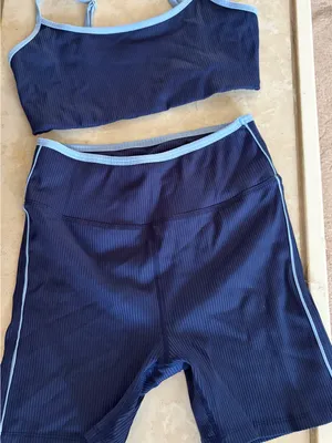 Year of Ours blue top and biker shorts set thumbnail 1