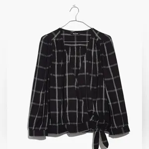 Madewell Viscose Wrap Side Tie Cropped Top in Black & White Windowpane Size XXS‎ thumbnail 2