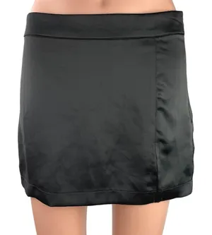 Steve Madden Black Silk Satin Mid Side Zip Stretch Straight Mini Slip Skirt 4 thumbnail 1