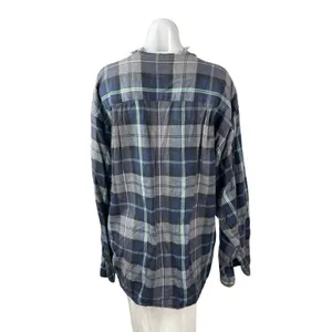 Furst of a Kind Plaid Check Flannel Long Sleeve V Neck Lace Up Shirt Top Sz L/XL thumbnail 4