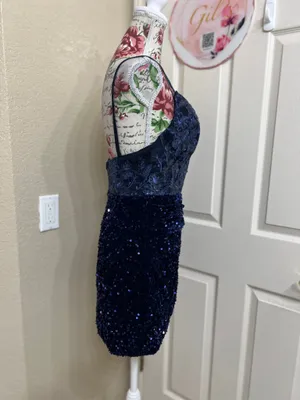 Navy Lace & Sequin Mini Dress with Spaghetti Straps size 12 thumbnail 3