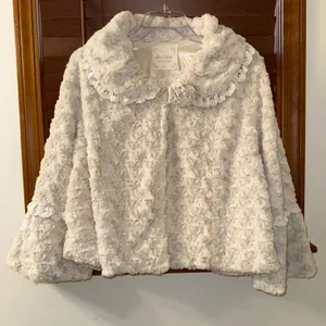 NWT $130 Altar’d State Rosette Ivory Faux Fur Lined Hook Closure Jacket M/L thumbnail 1