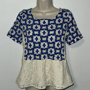 Anthropologie Deletta Beaded Lace Peplum Top Short Sleeve Shirt Blouse Women’s S thumbnail 1