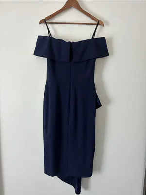 Betsy Adam Navy One-Shoulder Ruffle Sheath Dress thumbnail 5