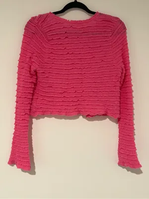 LoveShackFancy Celosia Tiered Ruffle Cardigan in Lovestruck Pink Size Small thumbnail 3