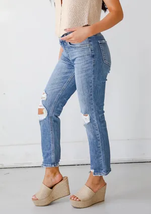 Medium wash distressed jeans thumbnail 3