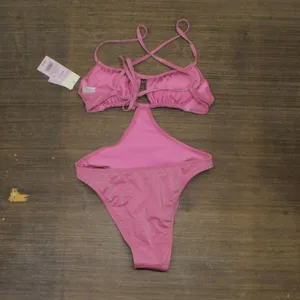 NWT Wild Fable Womens Cut Out One Piece Swimsuit 87763489 XS Pink Lurex thumbnail 3