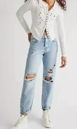 NWT Free People Bren Boyfriend Distressed Jeans thumbnail 1