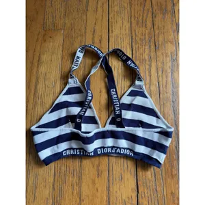Christian Dior Bralette Womens 38 M Blue Striped J'Adior Logo Knit Wireless thumbnail 5