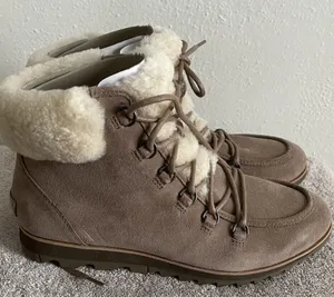 New! Women's Sorel Harlow‎ Lace Up Cozy Low Top Ash Brown Boots 11 thumbnail 1