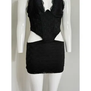 Windsor Gothic Lace Halter Mini Dress Women’s Black Cutout Whimsigoth Size M thumbnail 4