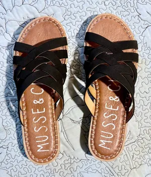Musse & Cloud Black Suede Crisscross Platform Slide Sandals Sz 41 US 10 🧡 thumbnail 1