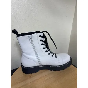 Sincerely Jules Combat Moto Boots 7.5 Harley White Black Lace Up Lug Sole thumbnail 9