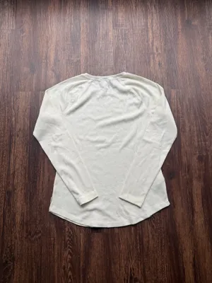 NWOT Eddie Bauer Women's Ivory Thermal Raglan Long Sleeve Waffle Knit Crew- M thumbnail 3
