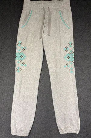 LUCKY BRAND XS Gray Lotus Joggers Turquoise‎ Studded Sweatpants thumbnail 1