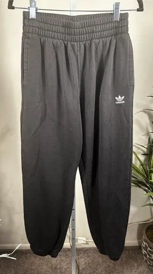 N277. adidas Black Trefoil Jogger Pants with White Logo thumbnail 1
