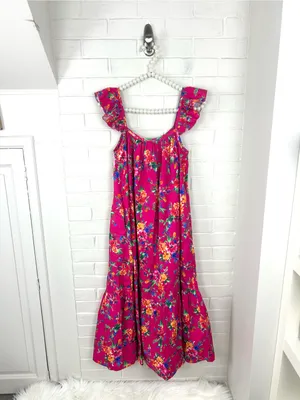 Petite Plume Pink Floral Casual Cotton Midi Dress Size M thumbnail 2