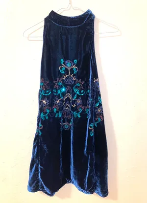 Free People Sapphire Blue Velvet Mini Dress thumbnail 1