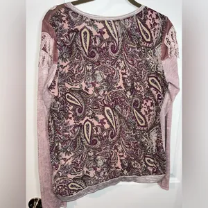 Buckle Gimmicks Collection Mauve Mesh Paisley CrissCross Long Sleeve Size Large thumbnail 6