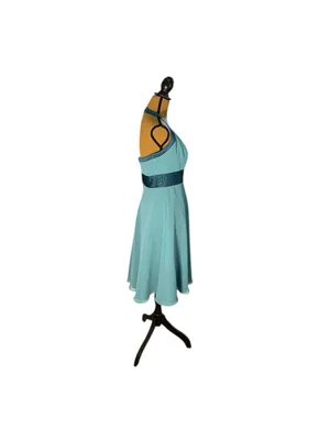 Vintage Alfred Angelo Y2K Aqua Halter Formal Dress Fairy Halloween Costume US 8 thumbnail 2