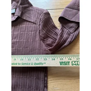 Serenade Women Size Small Button Down Shirt Crinkle Stretch Brown Office Chic thumbnail 6