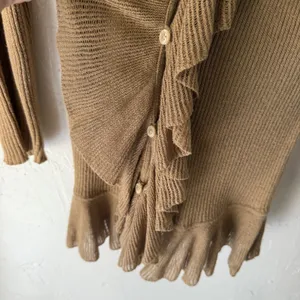 American Living Y2k Sweater‎ Small Ruffle Trim Ribbed Knit Cardigan Top Coquette thumbnail 4