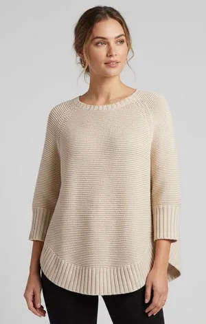 Sparrow Cream Ribbed Knit Poncho Sweater - Size Small thumbnail 1