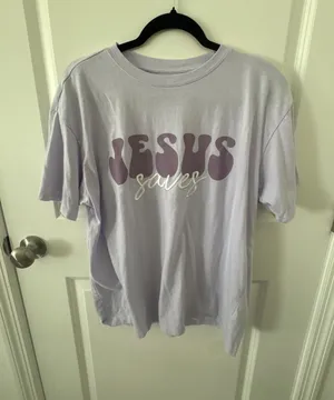 Freeze Jesus Saves Graphic Lavender Short Sleeve T-Shirt thumbnail 1