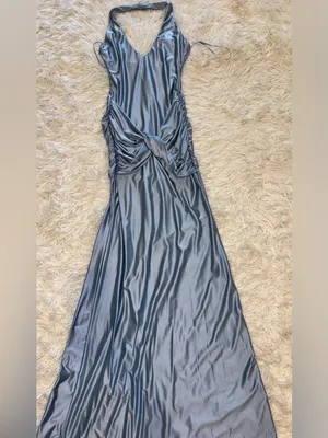 New Delfi Collective Soraya Halter Neck Satin Jersey baby blue Gown Sz XS thumbnail 6