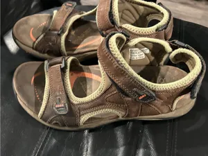 Abeo Brown & Cream Kids Adjustable Outdoor Sandals with Orange Accents thumbnail 3