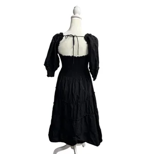 Hill House Nesli Nap Dress Short Puff Sleeve Swiss Dot Tiered Midi Black Small S thumbnail 6